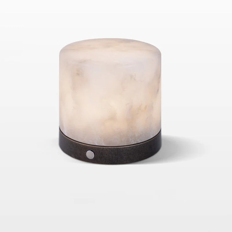 Contemporary Scandinavian Natural Marble Aluminum Alloy Table Lamp - Alabaster Ambient Bedside Lamp With Touch Dimming & USB Rechargeable Light