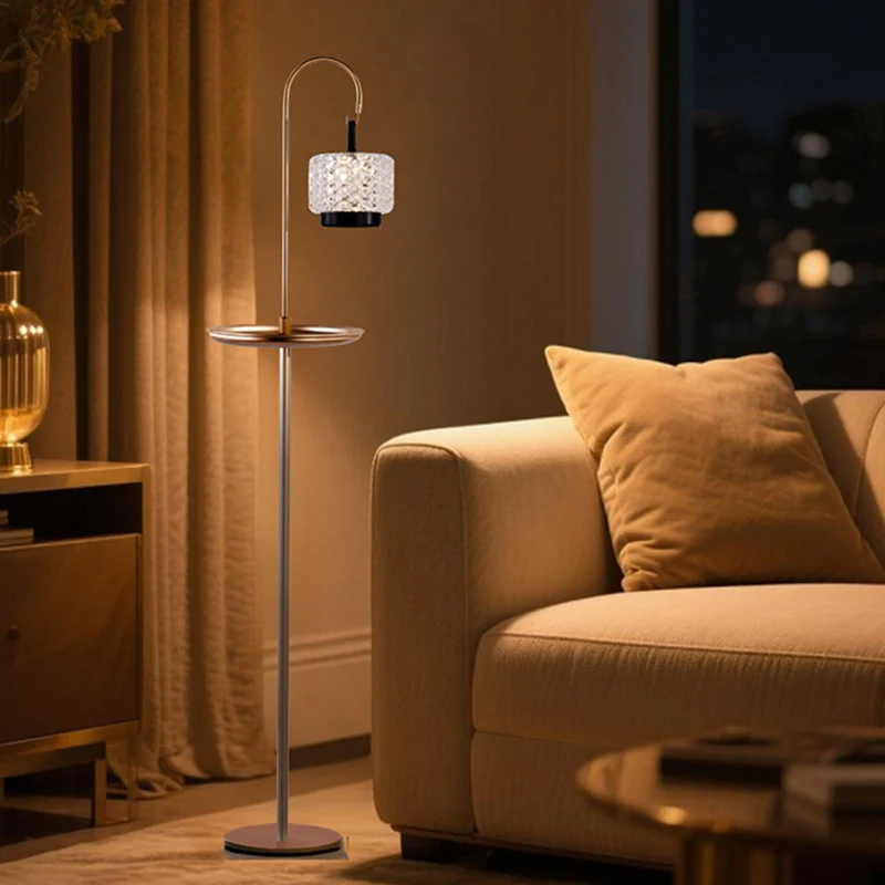 Modern Luxury Aluminum Alloy Iron Acrylic Standing Floor Lamp With Tray - Adjustable Lamp Touch Dimmable Ambient Light For Bedroom Living Room