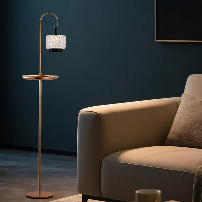 Modern Luxury Aluminum Alloy Iron Acrylic Standing Floor Lamp With Tray - Adjustable Lamp Touch Dimmable Ambient Light For Bedroom Living Room