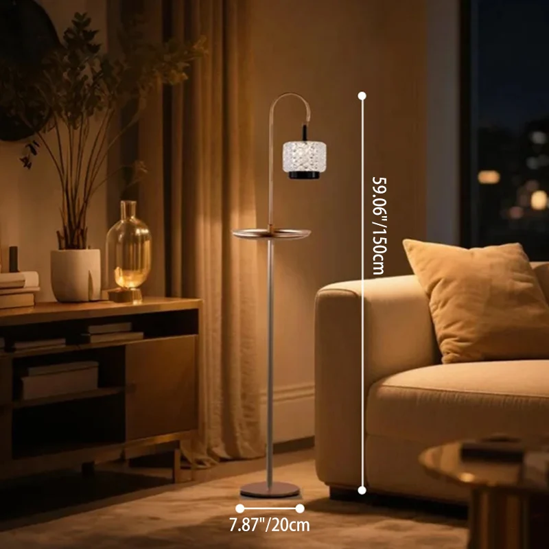 Modern Luxury Aluminum Alloy Iron Acrylic Standing Floor Lamp With Tray - Adjustable Lamp Touch Dimmable Ambient Light For Bedroom Living Room
