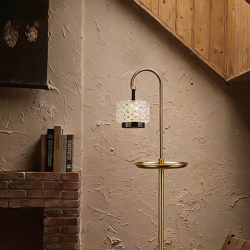 Modern Luxury Aluminum Alloy Iron Acrylic Standing Floor Lamp With Tray - Adjustable Lamp Touch Dimmable Ambient Light For Bedroom Living Room