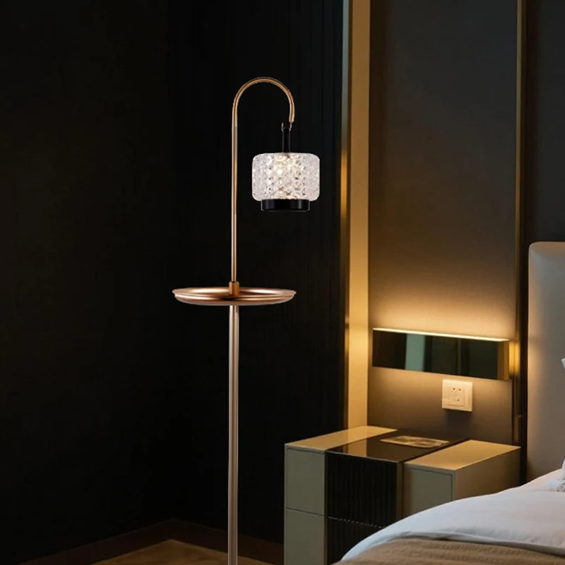 Modern Luxury Aluminum Alloy Iron Acrylic Standing Floor Lamp With Tray - Adjustable Lamp Touch Dimmable Ambient Light For Bedroom Living Room
