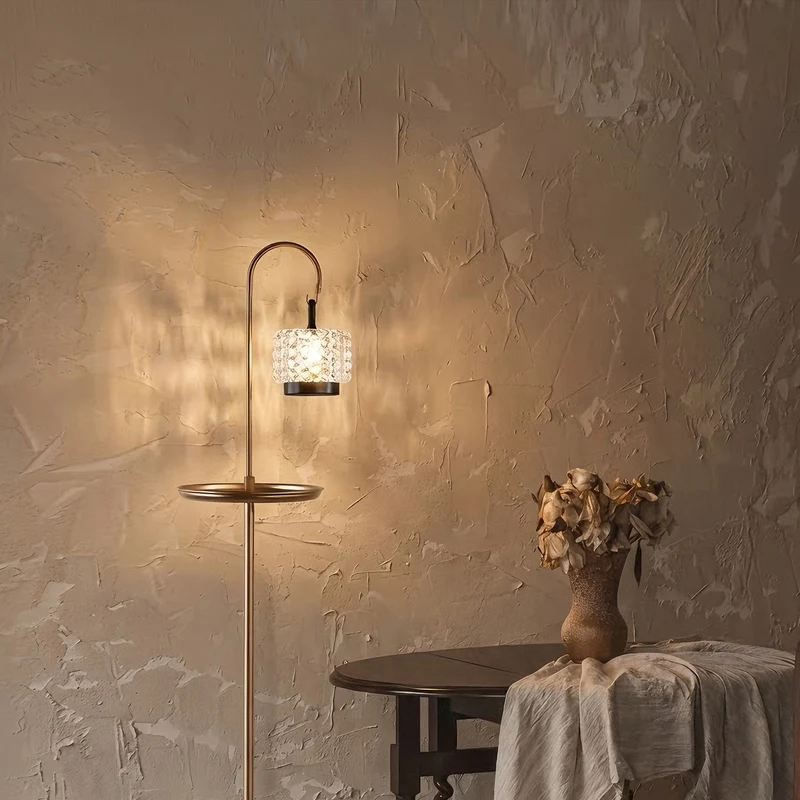 Modern Luxury Aluminum Alloy Iron Acrylic Standing Floor Lamp With Tray - Adjustable Lamp Touch Dimmable Ambient Light For Bedroom Living Room