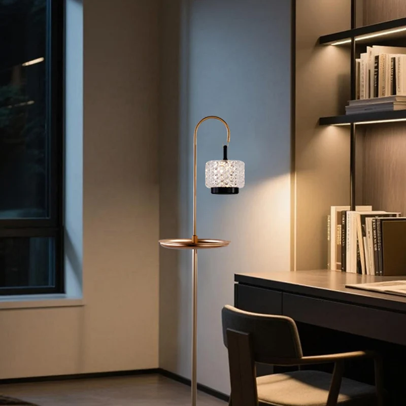 Modern Luxury Aluminum Alloy Iron Acrylic Standing Floor Lamp With Tray - Adjustable Lamp Touch Dimmable Ambient Light For Bedroom Living Room