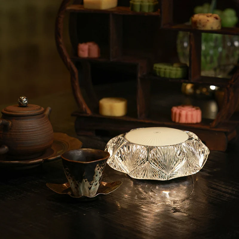Modern Luxury Table Lamp USB Rechargeable - Glass & PC Touch Dimmable Shell-Inspired Bedside Lamp For Bedroom Tea Room Outdoor