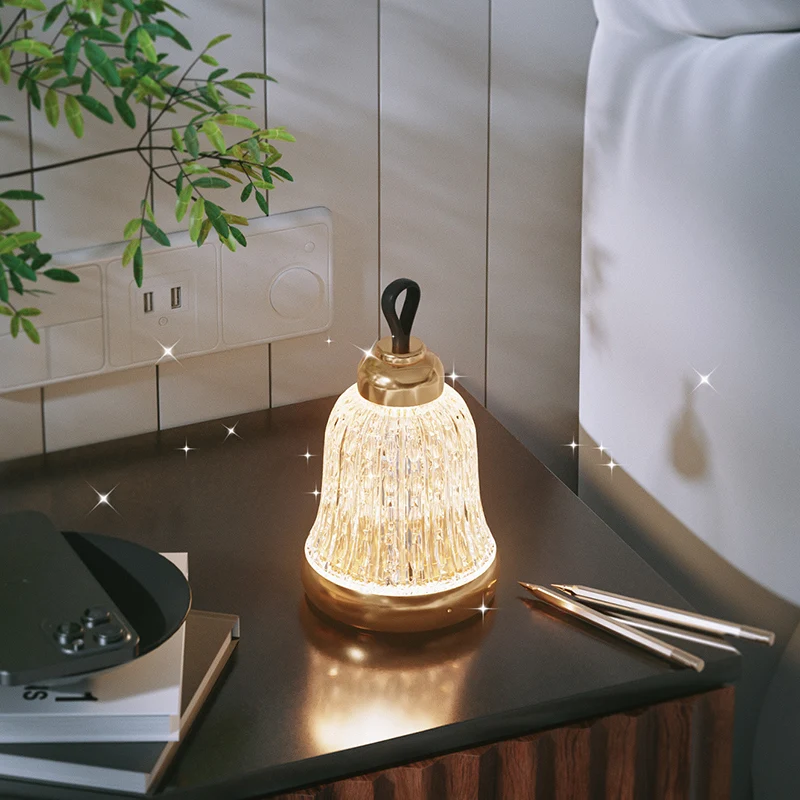 Luxury Bell Designer Table Lamp - Glass & Metal Ambient Night Light Touch Control Elegant Home Décor Gift
