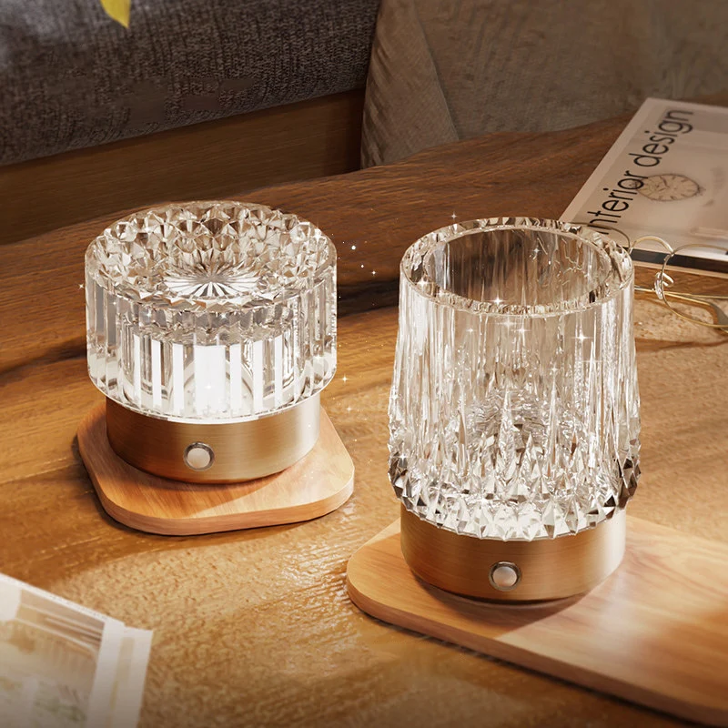 Diamond Glow Luxury Bedside Table Lamp - Acrylic & Aluminum Ambient Night Light Glacier & Warm Sun Collection