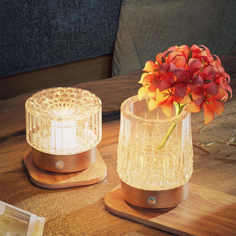 Diamond Glow Luxury Bedside Table Lamp - Acrylic & Aluminum Ambient Night Light Glacier & Warm Sun Collection