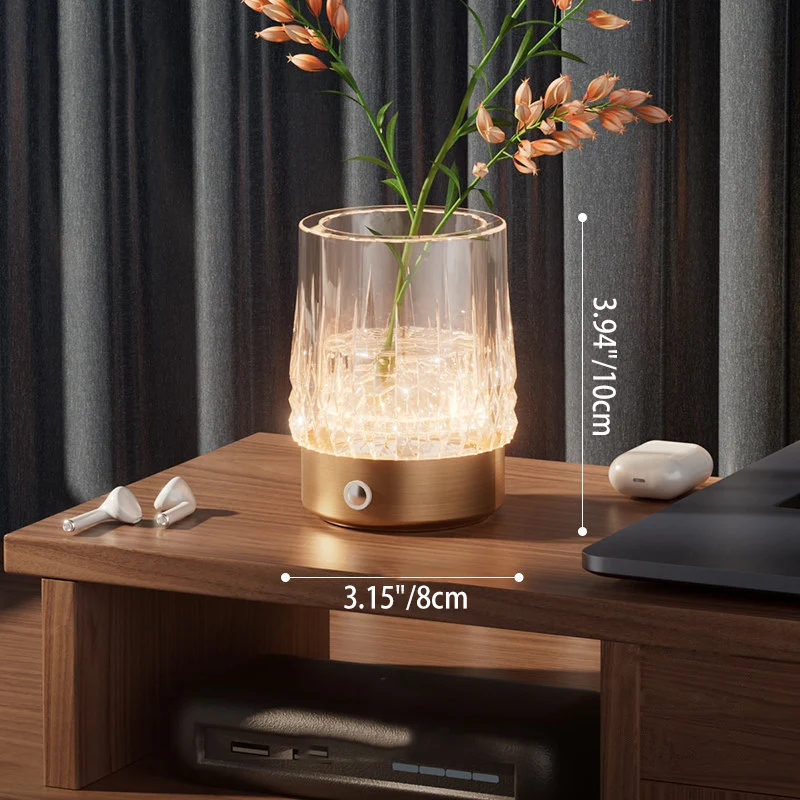 Diamond Glow Luxury Bedside Table Lamp - Acrylic & Aluminum Ambient Night Light Glacier & Warm Sun Collection
