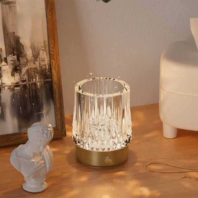 Diamond Glow Luxury Bedside Table Lamp - Acrylic & Aluminum Ambient Night Light Glacier & Warm Sun Collection