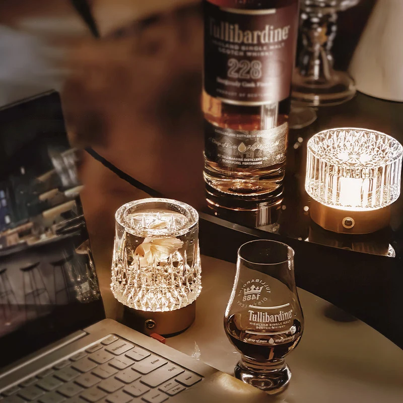 Diamond Glow Luxury Bedside Table Lamp - Acrylic & Aluminum Ambient Night Light Glacier & Warm Sun Collection