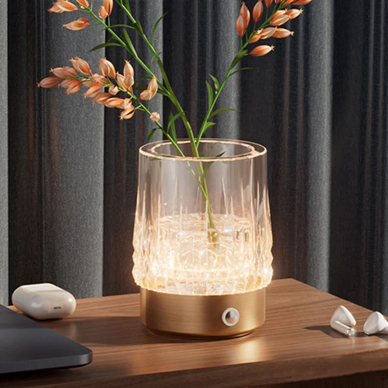 Diamond Glow Luxury Bedside Table Lamp - Acrylic & Aluminum Ambient Night Light Glacier & Warm Sun Collection