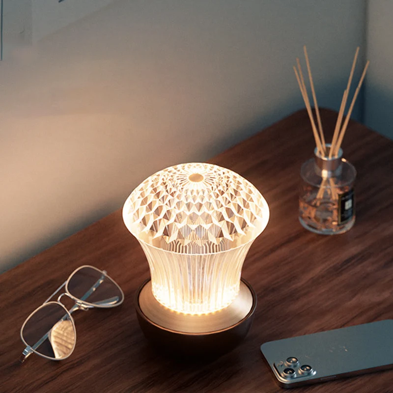 Luxury Diamond Glow Aluminum Alloy Acrylic Table Lamp - Eye-Caring Soft Light USB Rechargeable Ambient Decor For Bedroom & Dining