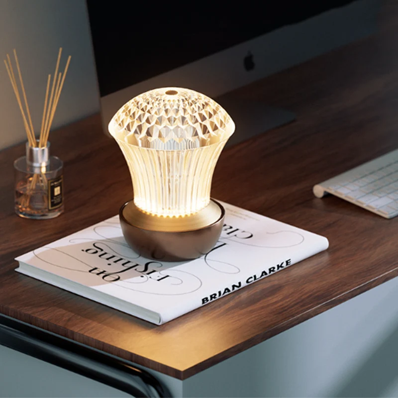 Luxury Diamond Glow Aluminum Alloy Acrylic Table Lamp - Eye-Caring Soft Light USB Rechargeable Ambient Decor For Bedroom & Dining