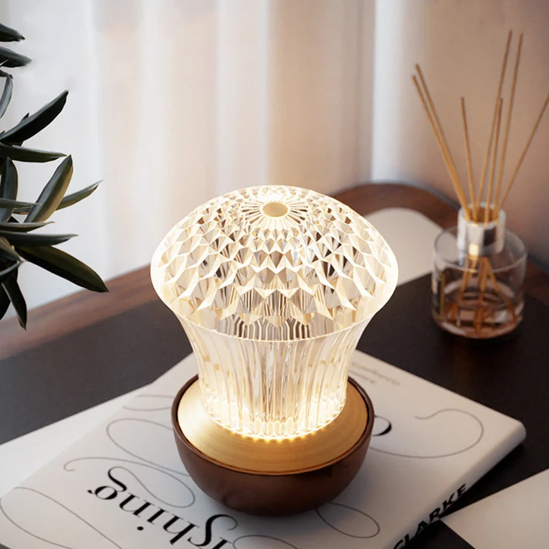 Luxury Diamond Glow Aluminum Alloy Acrylic Table Lamp - Eye-Caring Soft Light USB Rechargeable Ambient Decor For Bedroom & Dining
