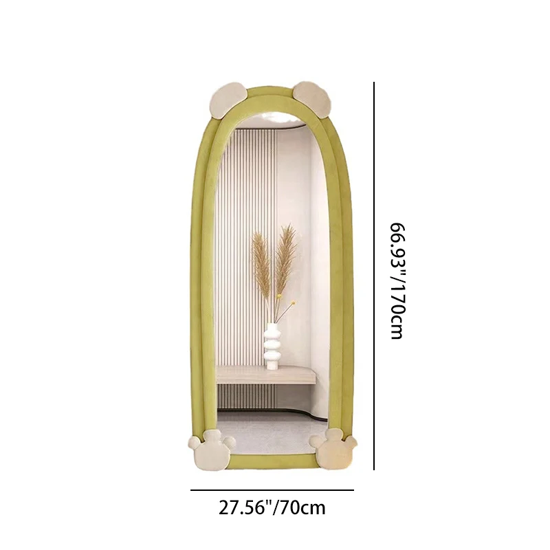 Contemporary Creative Velvet MDF Sponge Glass Bear-Shaped Full-Length Floor Mirror For Bedroom & Living Room
