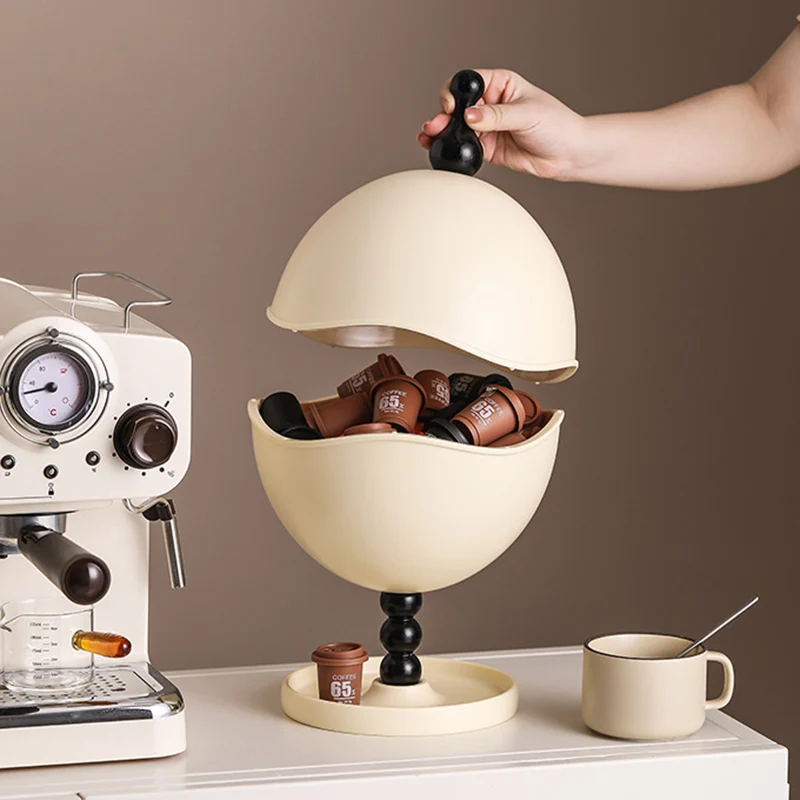 Contemporary Creative High-Density Resin Oak Wood Egg-Shaped Desktop Storage Shelf 2-Tier For Living Room & Bedroom