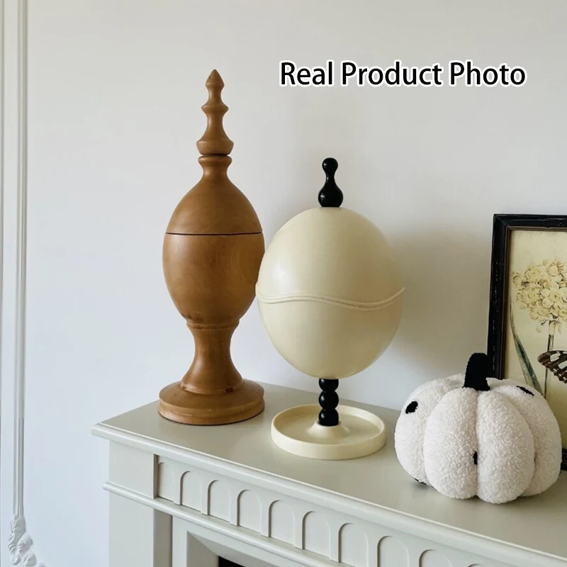 Contemporary Creative High-Density Resin Oak Wood Egg-Shaped Desktop Storage Shelf 2-Tier For Living Room & Bedroom