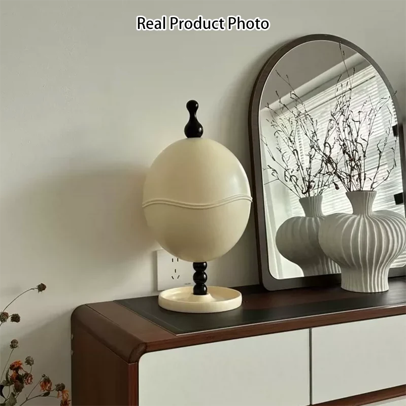 Contemporary Creative High-Density Resin Oak Wood Egg-Shaped Desktop Storage Shelf 2-Tier For Living Room & Bedroom