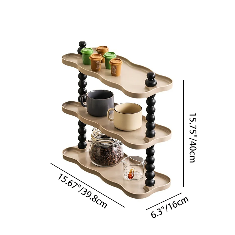 Contemporary Nordic High-Density Resin Oak Wood Rectangular Wave-Shaped Desktop Storage Shelf 3-Tier For Living Room & Bedroom