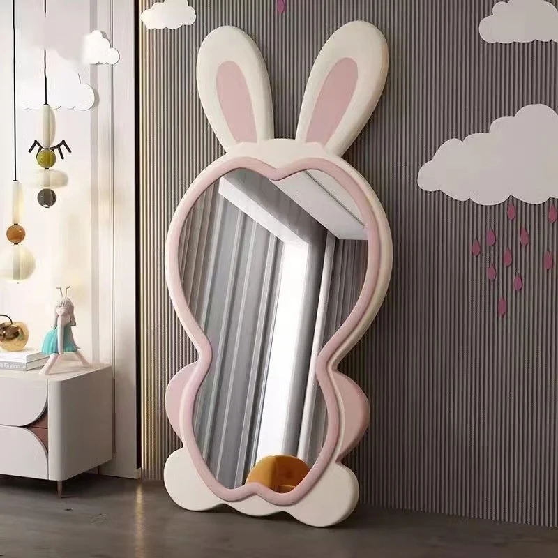 Contemporary Creative HDF Velvet Sponge Rabbit-Shaped Full-Length Floor Mirror For Bedroom & Living Room