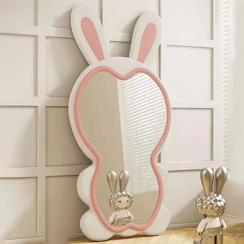 Contemporary Creative HDF Velvet Sponge Rabbit-Shaped Full-Length Floor Mirror For Bedroom & Living Room
