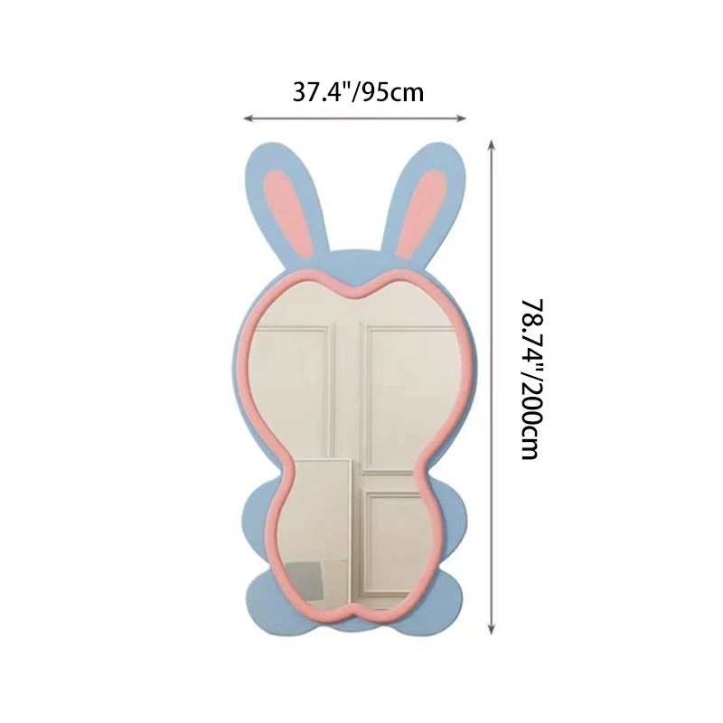 Contemporary Creative HDF Velvet Sponge Rabbit-Shaped Full-Length Floor Mirror For Bedroom & Living Room