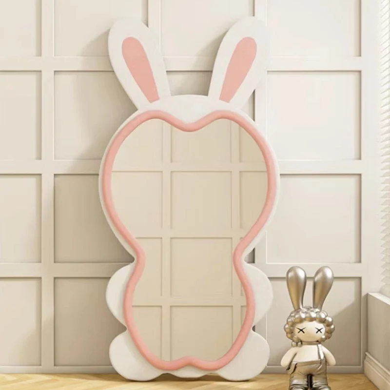 Contemporary Creative HDF Velvet Sponge Rabbit-Shaped Full-Length Floor Mirror For Bedroom & Living Room