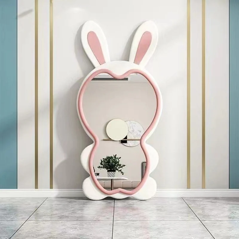 Contemporary Creative HDF Velvet Sponge Rabbit-Shaped Full-Length Floor Mirror For Bedroom & Living Room