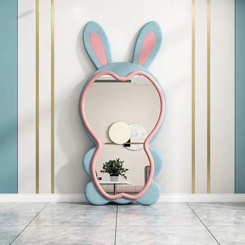 Contemporary Creative HDF Velvet Sponge Rabbit-Shaped Full-Length Floor Mirror For Bedroom & Living Room