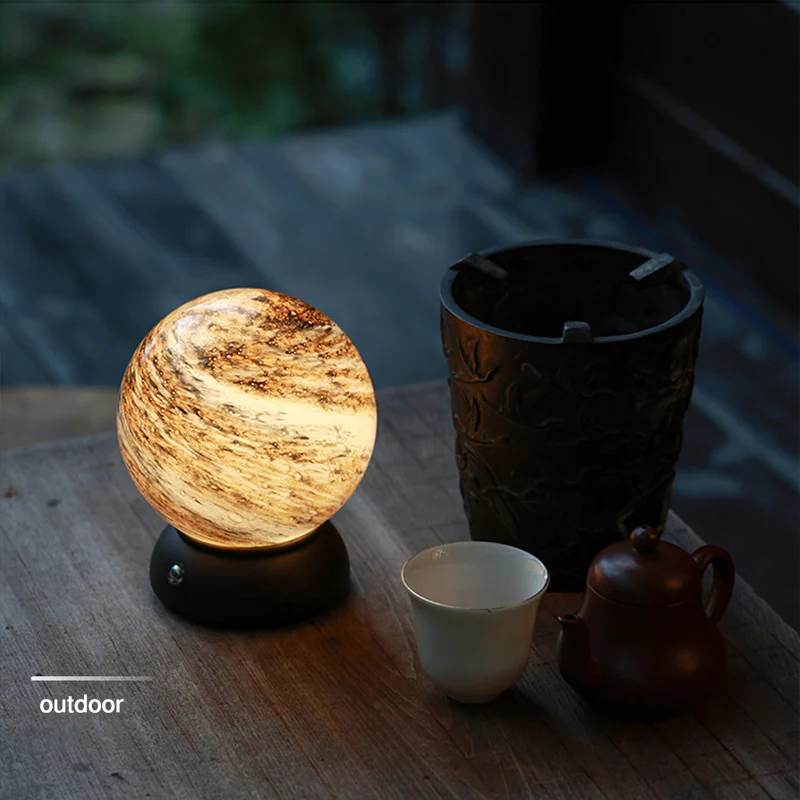 Artistic Glass Planet Sphere USB Rechargeable Table Lamp - Art Deco Touch Dimmable Brightness Ambient Bedside Lighting For Bedroom
