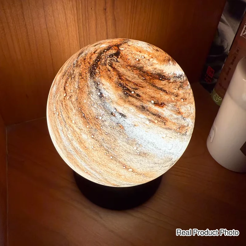 Artistic Glass Planet Sphere USB Rechargeable Table Lamp - Art Deco Touch Dimmable Brightness Ambient Bedside Lighting For Bedroom