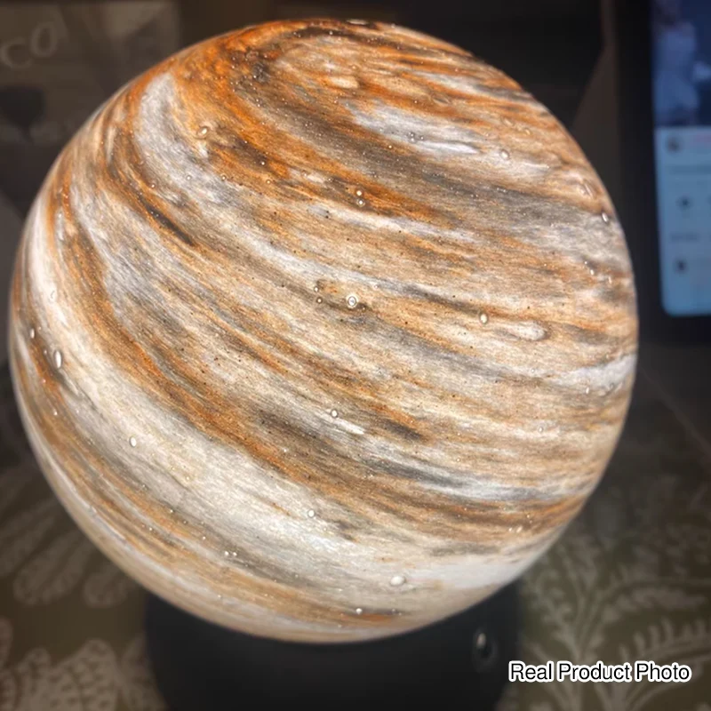 Artistic Glass Planet Sphere USB Rechargeable Table Lamp - Art Deco Touch Dimmable Brightness Ambient Bedside Lighting For Bedroom