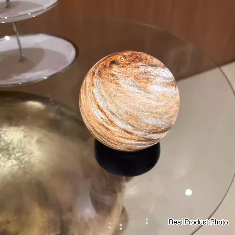 Artistic Glass Planet Sphere USB Rechargeable Table Lamp - Art Deco Touch Dimmable Brightness Ambient Bedside Lighting For Bedroom