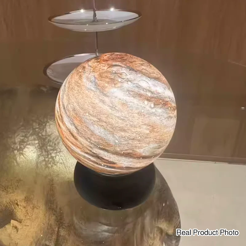 Artistic Glass Planet Sphere USB Rechargeable Table Lamp - Art Deco Touch Dimmable Brightness Ambient Bedside Lighting For Bedroom