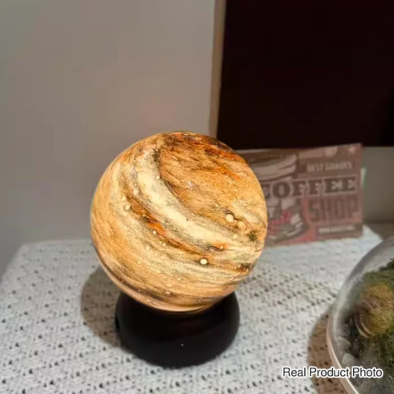 Artistic Glass Planet Sphere USB Rechargeable Table Lamp - Art Deco Touch Dimmable Brightness Ambient Bedside Lighting For Bedroom