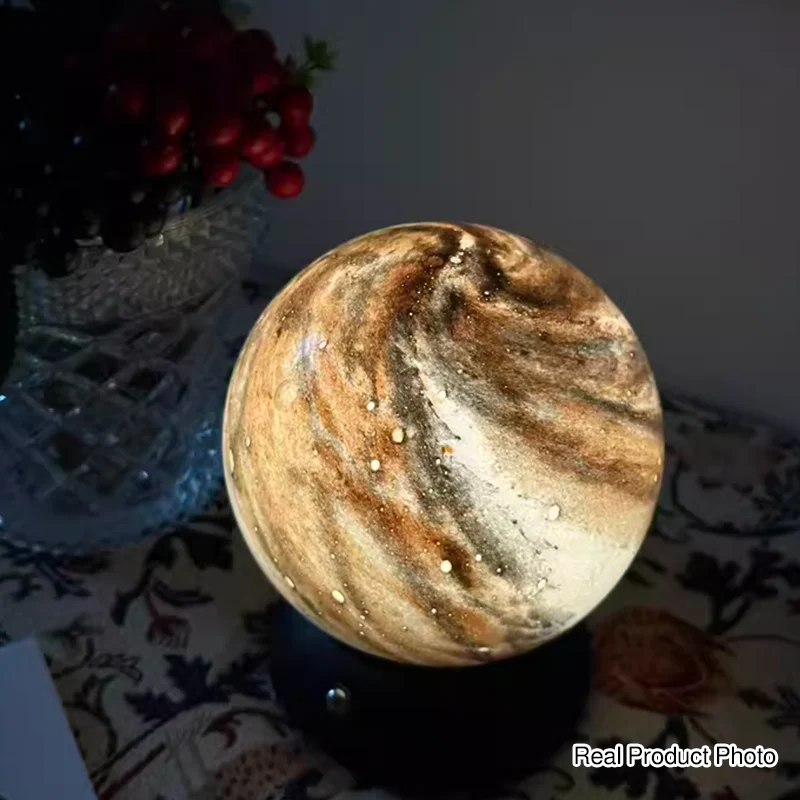 Artistic Glass Planet Sphere USB Rechargeable Table Lamp - Art Deco Touch Dimmable Brightness Ambient Bedside Lighting For Bedroom