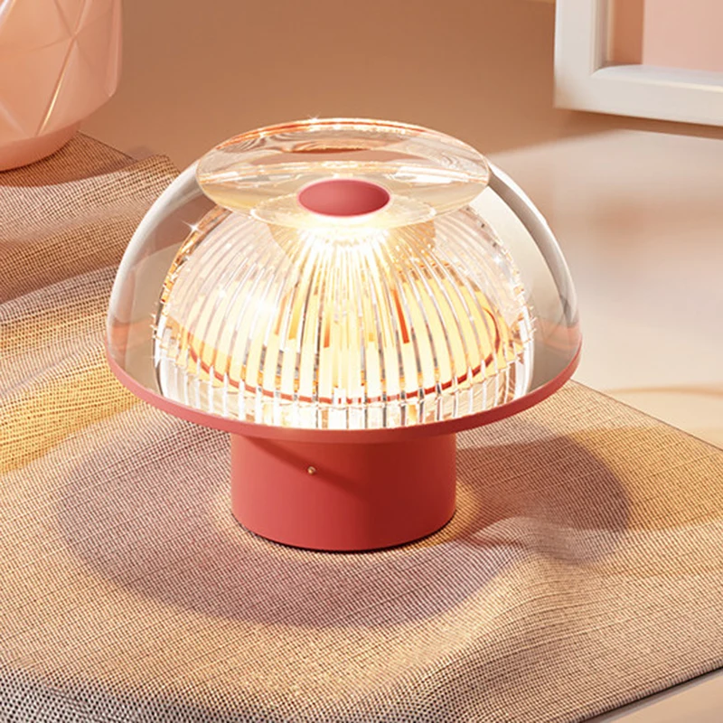 USB Rechargeable Cute Mushroom Design Table Lamp - Nordic Aluminum Alloy Acrylic Touch Dimmable Bedside Night Light For Bedroom