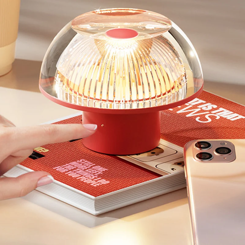 USB Rechargeable Cute Mushroom Design Table Lamp - Nordic Aluminum Alloy Acrylic Touch Dimmable Bedside Night Light For Bedroom