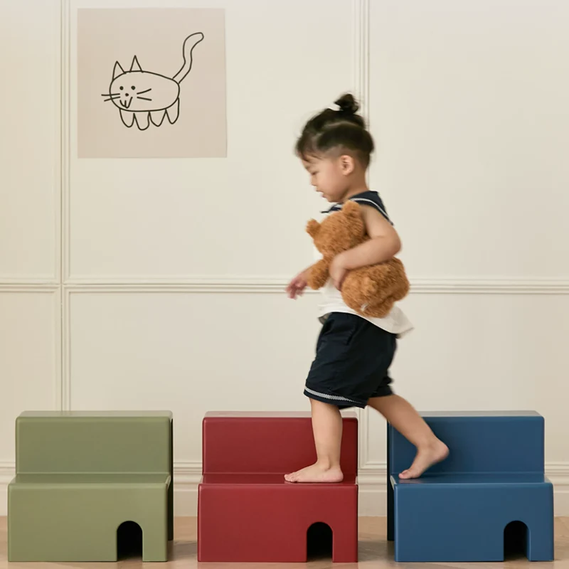 Beech Wood Cherry Wood Stable 2-Step Toddler Stool Kids Footstool - Nordic Stool With Rounded Corners & Easy-Carry Handles For Living Room