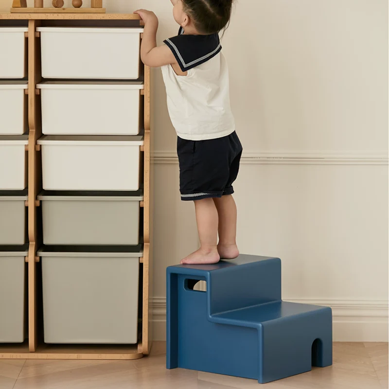Beech Wood Cherry Wood Stable 2-Step Toddler Stool Kids Footstool - Nordic Stool With Rounded Corners & Easy-Carry Handles For Living Room