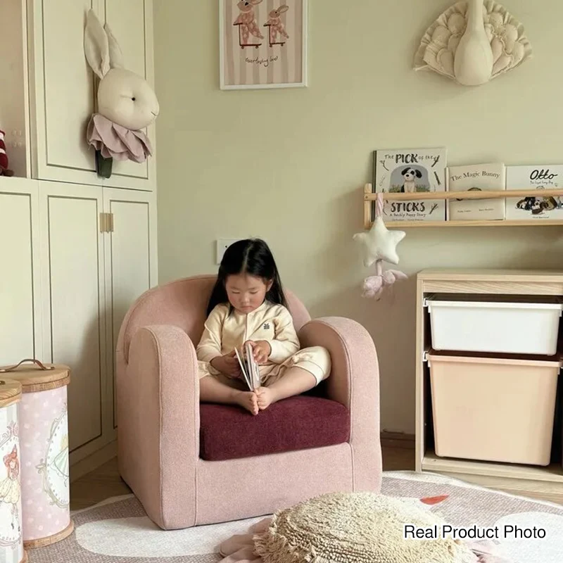 Cute Toddler Couch Plush Soft Chenille Teddy Fleece Kids Sofa - Nordic Chair With Wide Cushioned Seat And Stable Weighted Base For Living Room