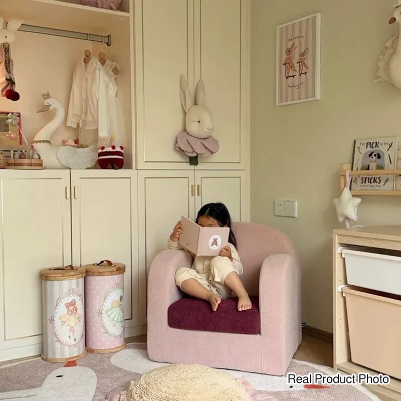 Cute Toddler Couch Plush Soft Chenille Teddy Fleece Kids Sofa - Nordic Chair With Wide Cushioned Seat And Stable Weighted Base For Living Room