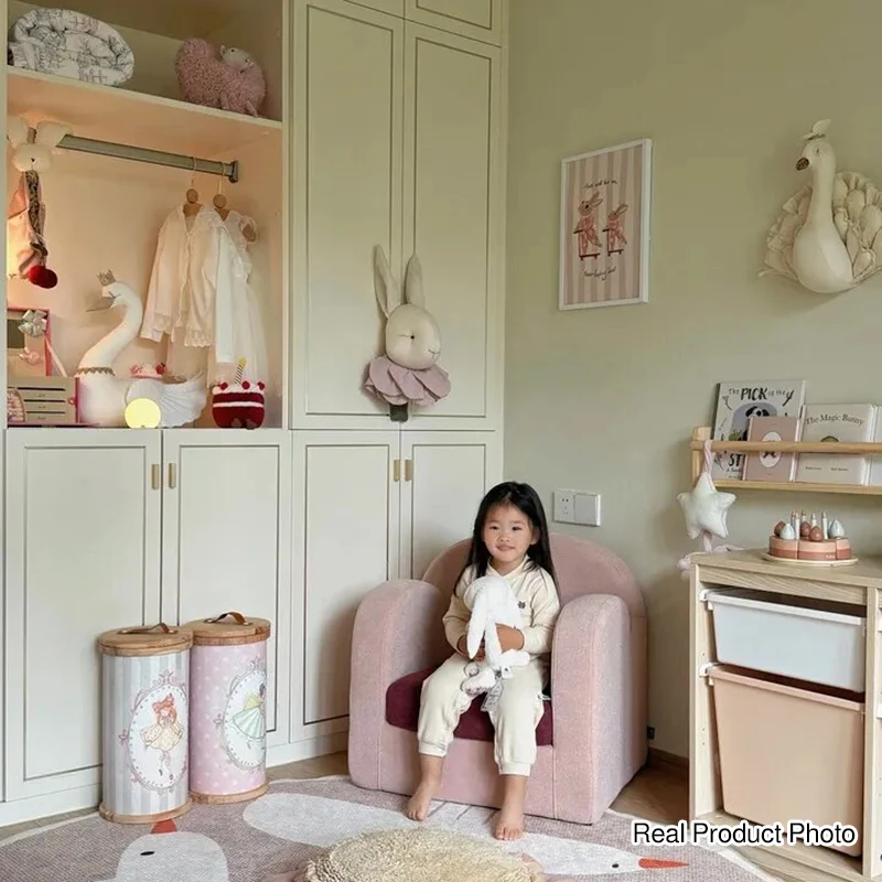 Cute Toddler Couch Plush Soft Chenille Teddy Fleece Kids Sofa - Nordic Chair With Wide Cushioned Seat And Stable Weighted Base For Living Room