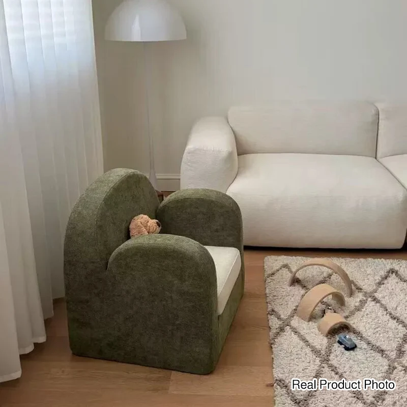 Cute Toddler Couch Plush Soft Chenille Teddy Fleece Kids Sofa - Nordic Chair With Wide Cushioned Seat And Stable Weighted Base For Living Room
