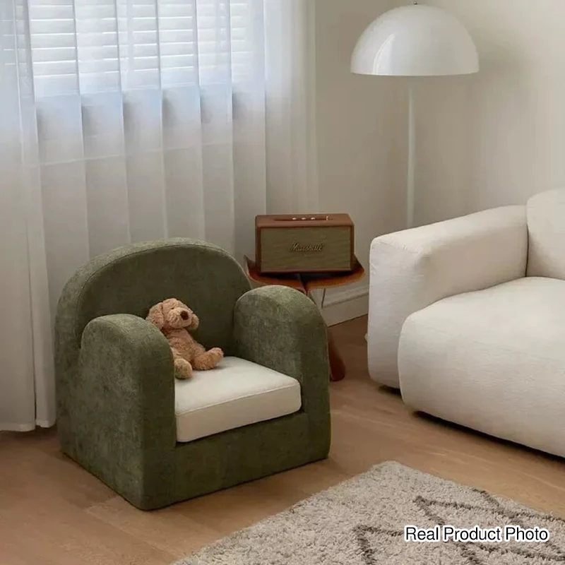 Cute Toddler Couch Plush Soft Chenille Teddy Fleece Kids Sofa - Nordic Chair With Wide Cushioned Seat And Stable Weighted Base For Living Room