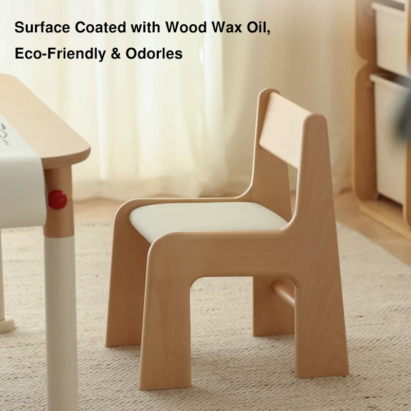 Upholstered Children’s Study Chair Beech Wood Kids Chair - Nordic Toddler Seat With High Backrest Soft Cushion & Rounded Edges For Living Room