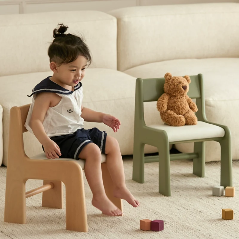 Upholstered Children’s Study Chair Beech Wood Kids Chair - Nordic Toddler Seat With High Backrest Soft Cushion & Rounded Edges For Living Room