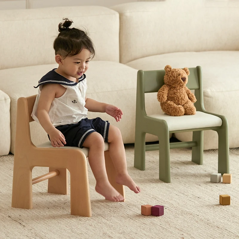 Upholstered Children’s Study Chair Beech Wood Kids Chair - Nordic Toddler Seat With High Backrest Soft Cushion & Rounded Edges For Living Room