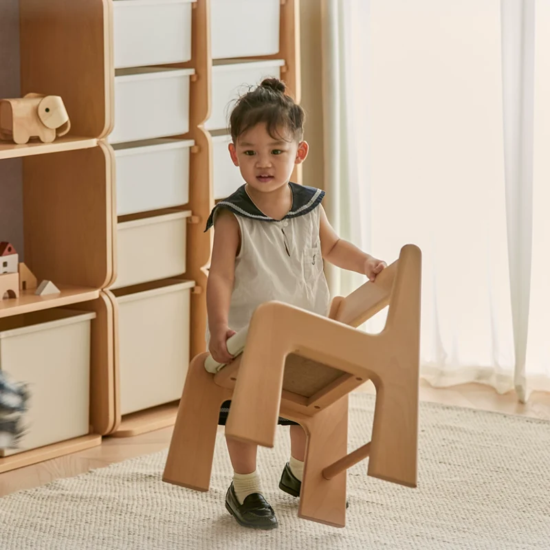Upholstered Children’s Study Chair Beech Wood Kids Chair - Nordic Toddler Seat With High Backrest Soft Cushion & Rounded Edges For Living Room